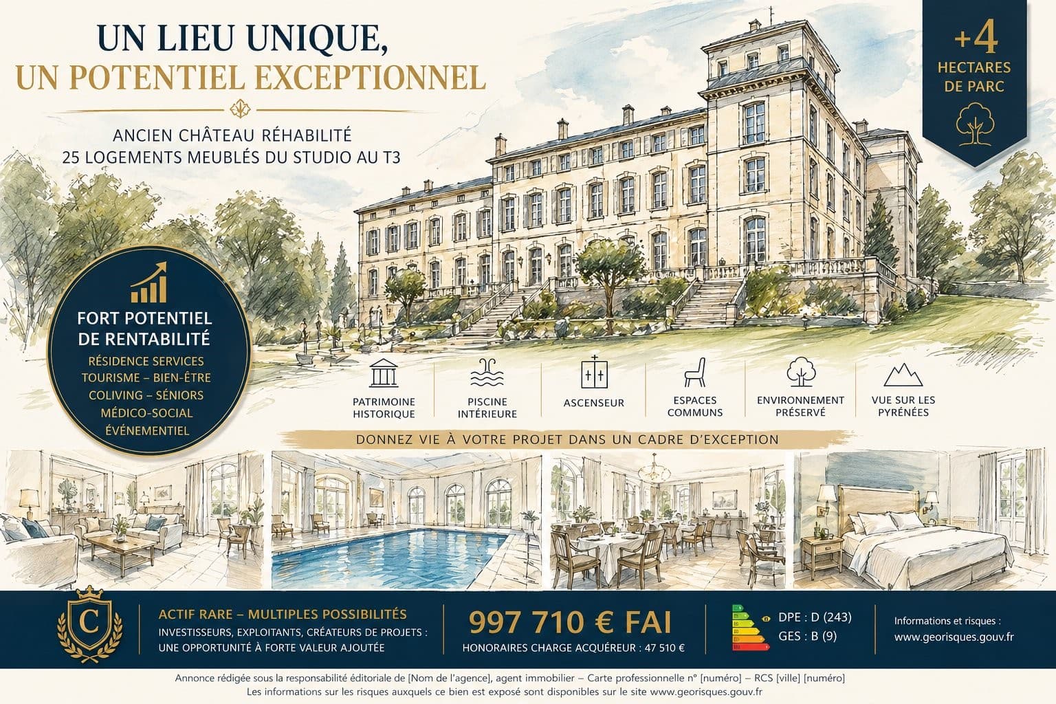 Historic Castle with 25 Apartments and Indoor Pool in Lauragais